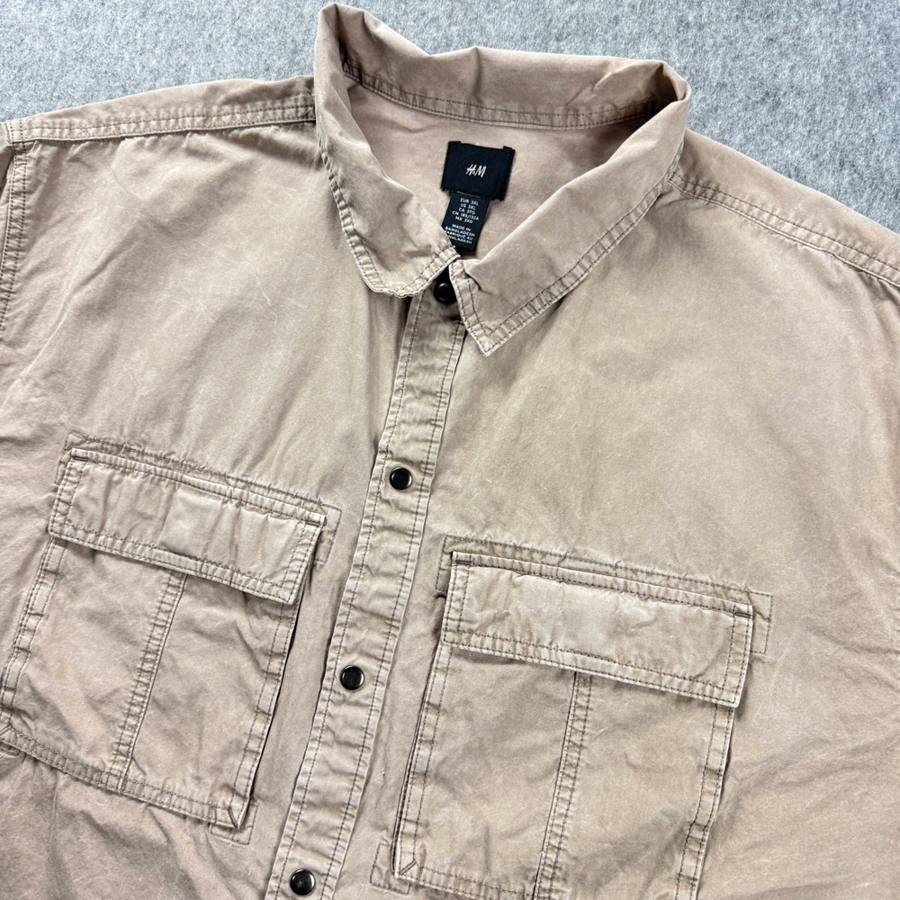 H&M Men's Utility Shirt Size 3XL Tan Khaki Military Button Down Workwear - Picture 12 of 13